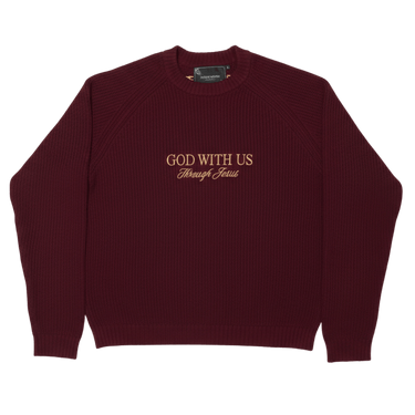 "GOD WITH US" RAGLAN SWEATER - BORDEAUX - Hustle & Faith
