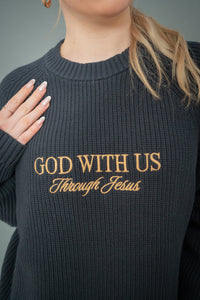 "GOD WITH US" RAGLAN SWEATER - NAVY - Hustle & Faith