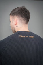 "GOD WITH US" RAGLAN SWEATER - NAVY - Hustle & Faith