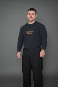 "GOD WITH US" RAGLAN SWEATER - NAVY - Hustle & Faith
